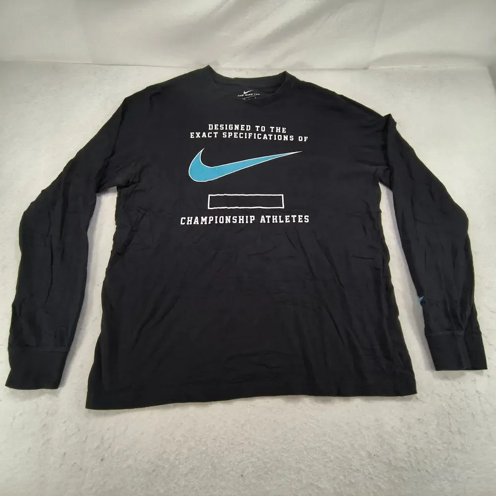 Nike Tee Championship Athletics Crew Neck Long Sleeve Shirt Mens Size L Black